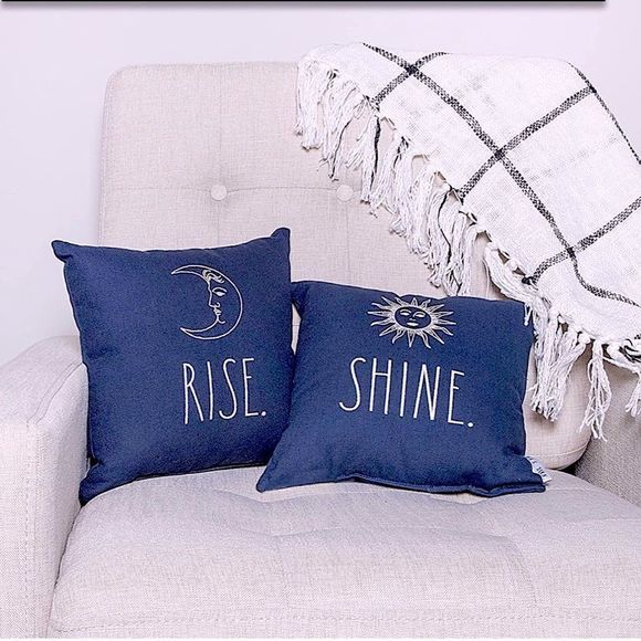 Rae Dunn Two Accent/Throw Pillows Rise & Shine Moon & Sun - Picture 1 of 5